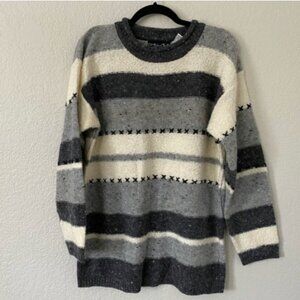 Chelsea Studio Neutral Striped Crew Neck Wool Blend Tunic Sweater